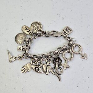 Uno de 50 Charm Bracelet Silver Plated Snake Eye Coin Hand Chain Chunky